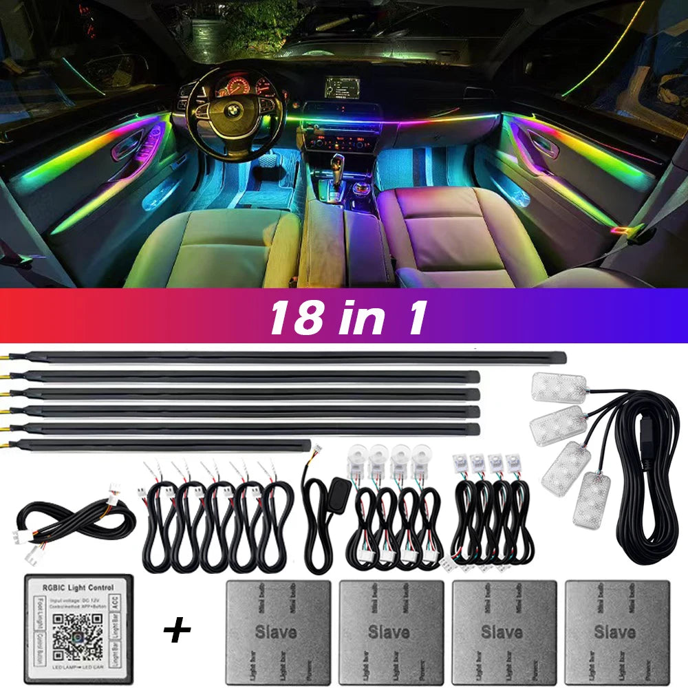18 in 1 Car Ambient Light Interior RGB Neon Acrylic Strip Atmosphere Lighting Kit