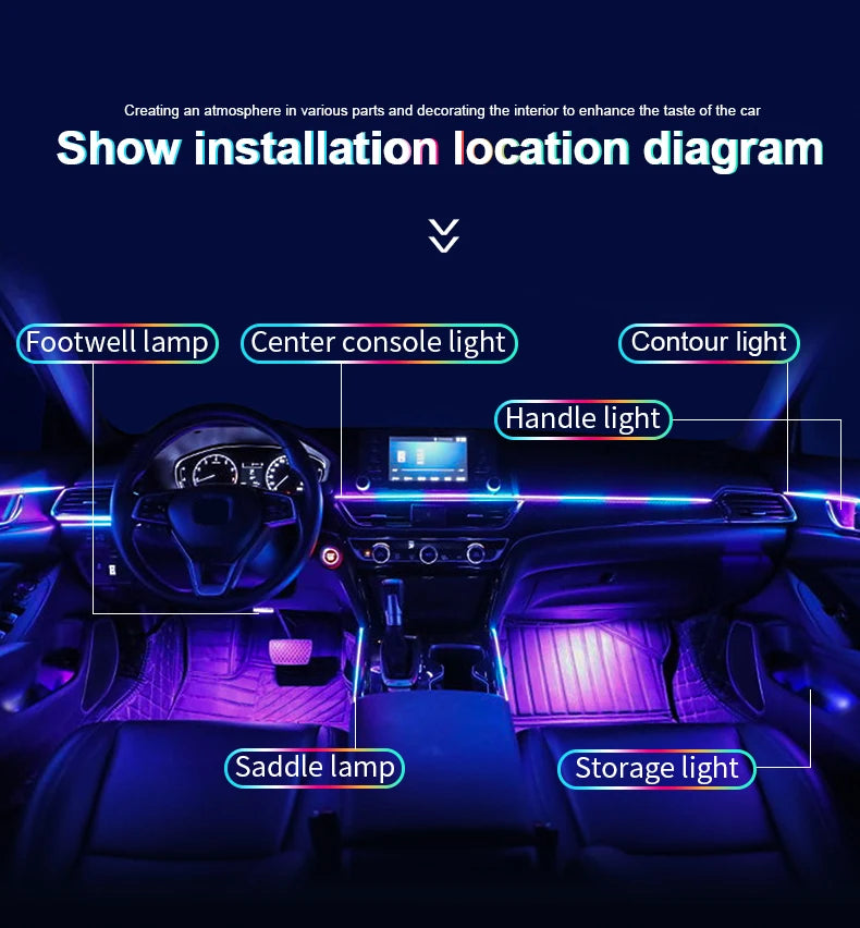 18 in 1 Car Ambient Light Interior RGB Neon Acrylic Strip Atmosphere Lighting Kit