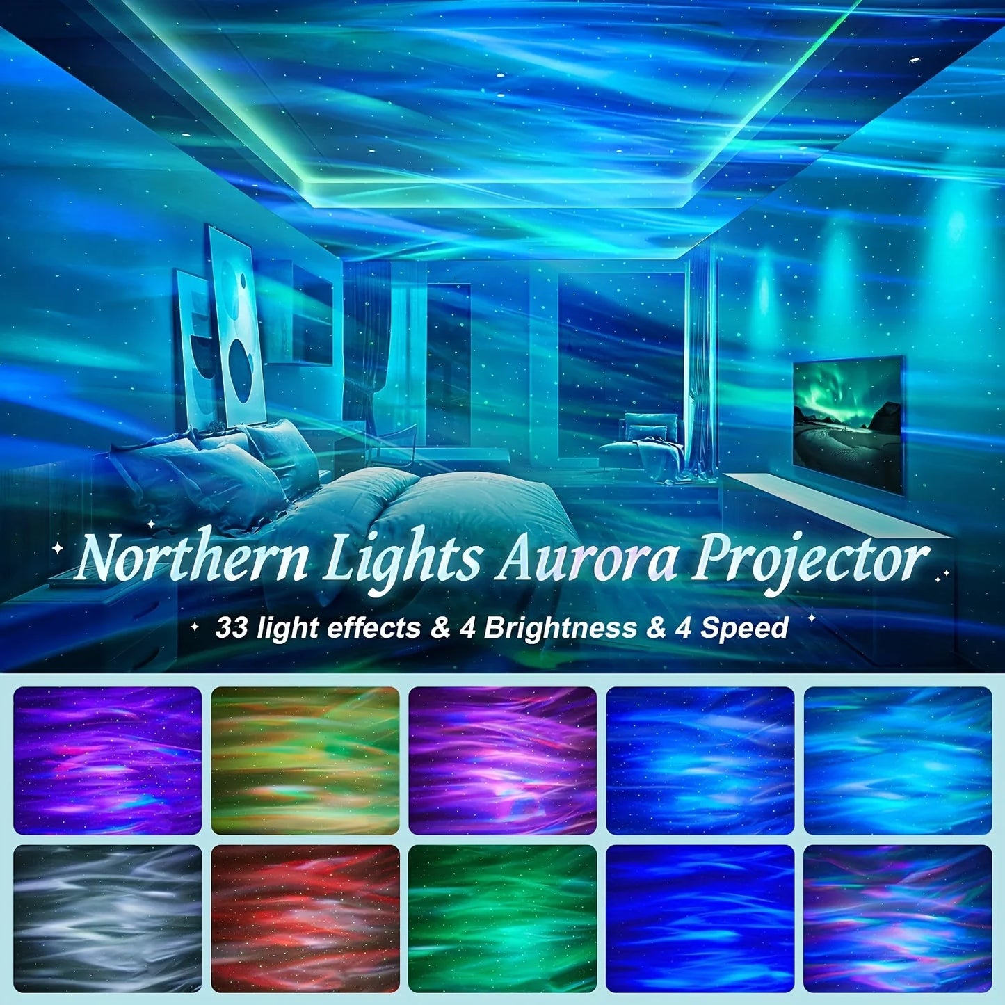 Galaxy Projector Aurora Night Light 360° Rotating RGB Colorful Night Light with Remote Control