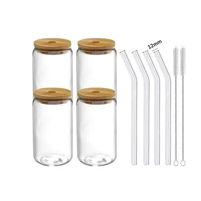 Glass Cup With Straw and Bamboo Lid Transparent Cup Cold Drinking Glass