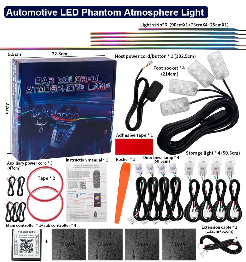 18 in 1 Car Ambient Light Interior RGB Neon Acrylic Strip Atmosphere Lighting Kit