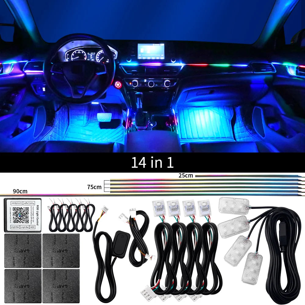 18 in 1 Car Ambient Light Interior RGB Neon Acrylic Strip Atmosphere Lighting Kit