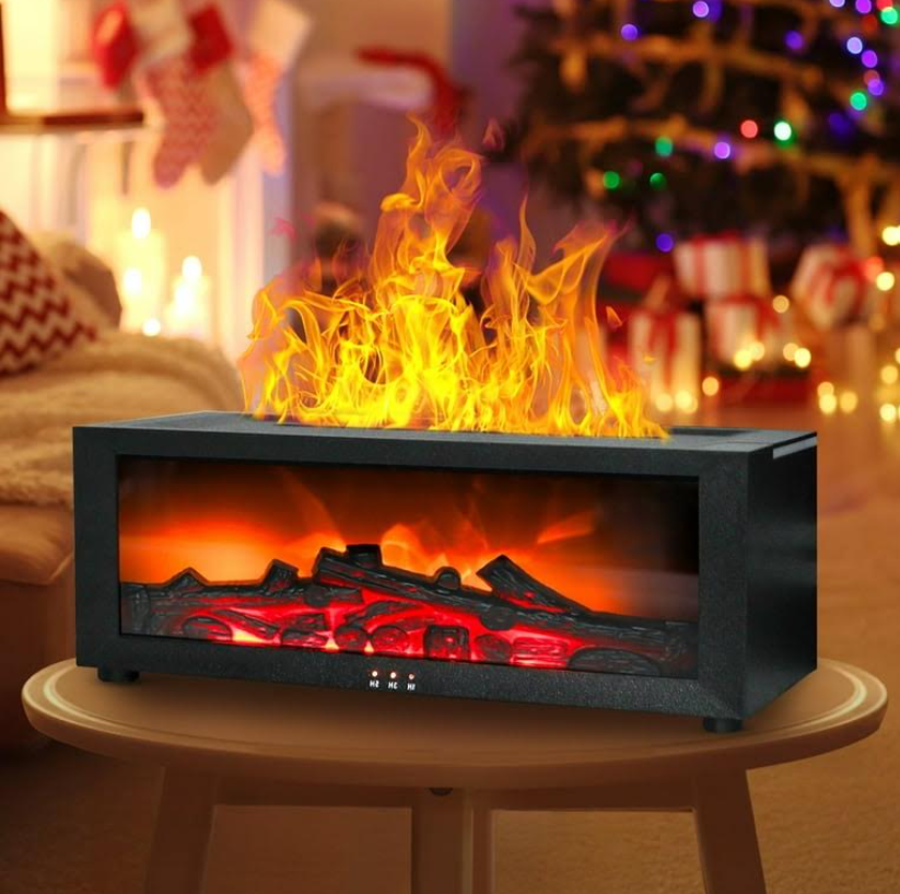 Fireplace Air Humidifier Aroma Essential Oil Diffuser with LED Light & Remote Control