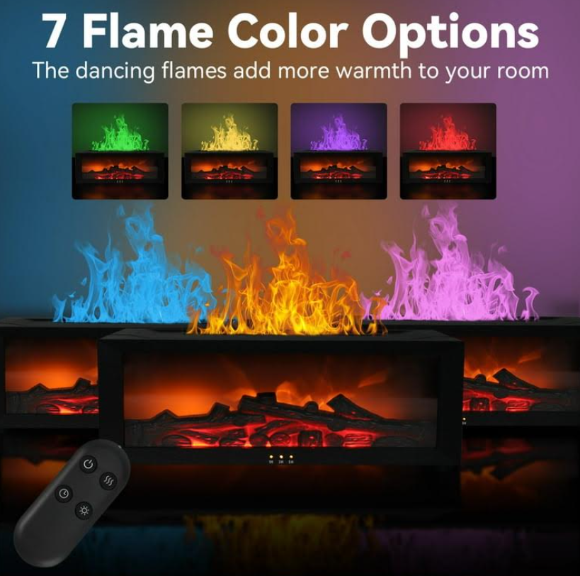 Fireplace Air Humidifier Aroma Essential Oil Diffuser with LED Light & Remote Control