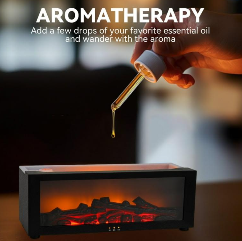 Fireplace Air Humidifier Aroma Essential Oil Diffuser with LED Light & Remote Control