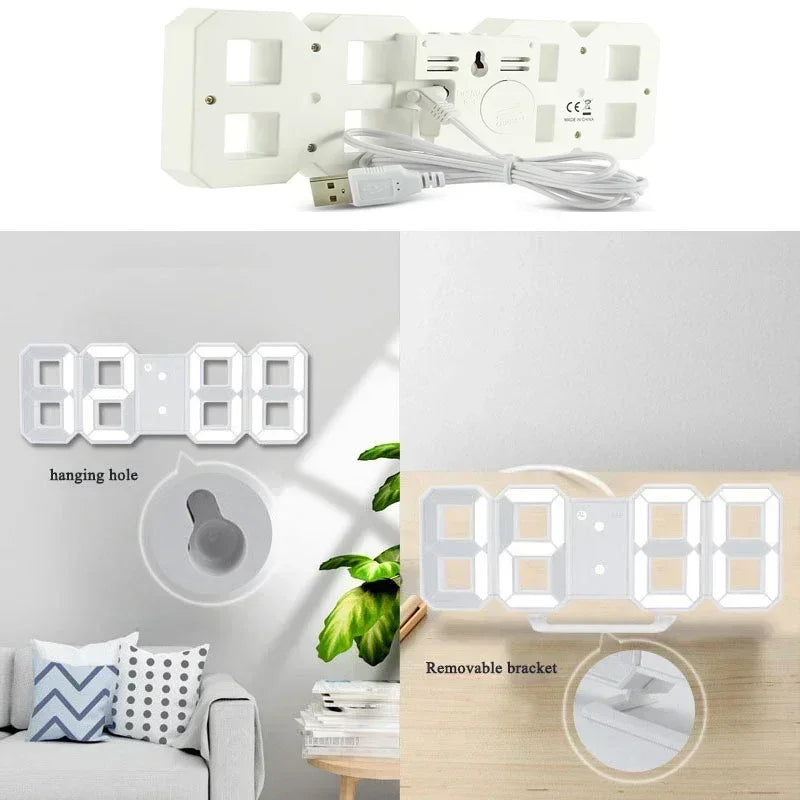 3D LED Digital Alarm Clock Wall Clock