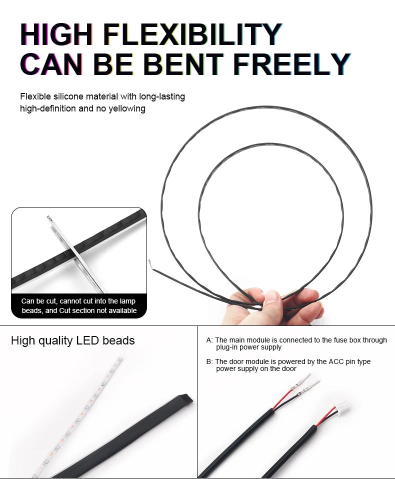 18 in 1 Car Ambient Light Interior RGB Neon Acrylic Strip Atmosphere Lighting Kit