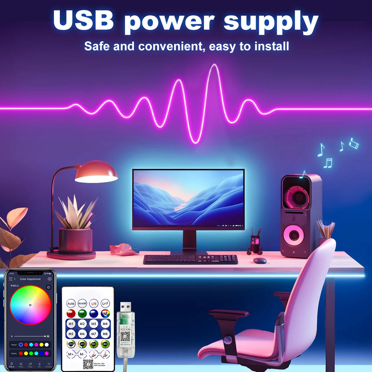 RGB Neon Flexible Strip Light With Bluetooth Remote Control