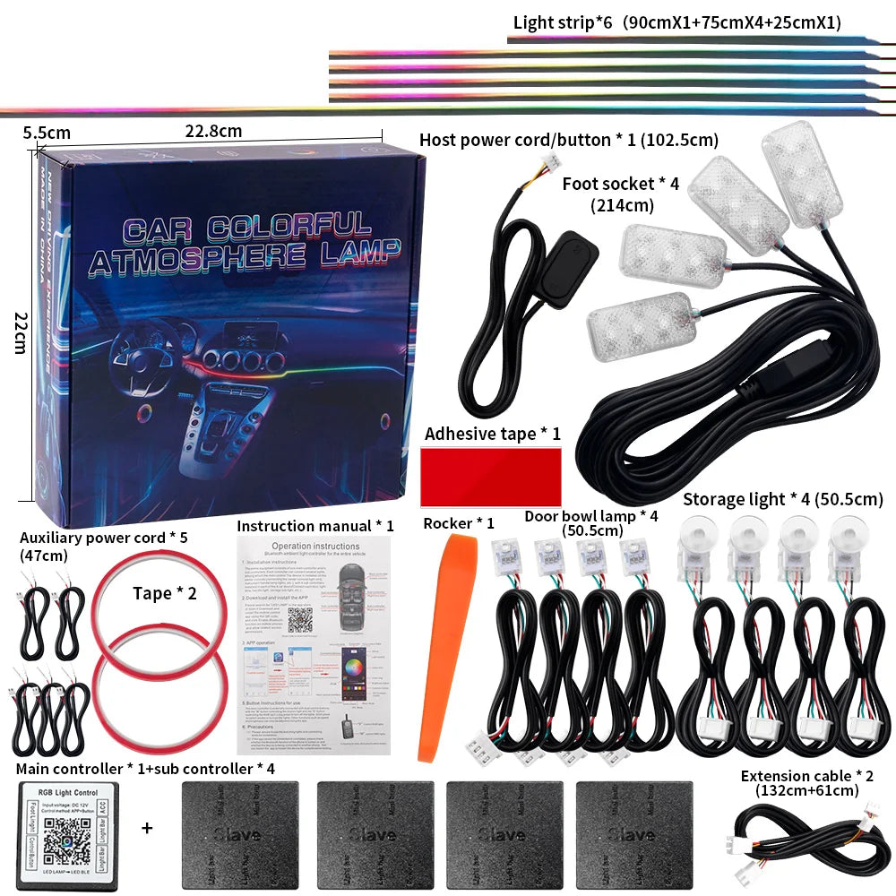 18 in 1 Car Ambient Light Interior RGB Neon Acrylic Strip Atmosphere Lighting Kit