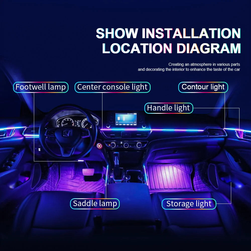 18 in 1 Car Ambient Light Interior RGB Neon Acrylic Strip Atmosphere Lighting Kit