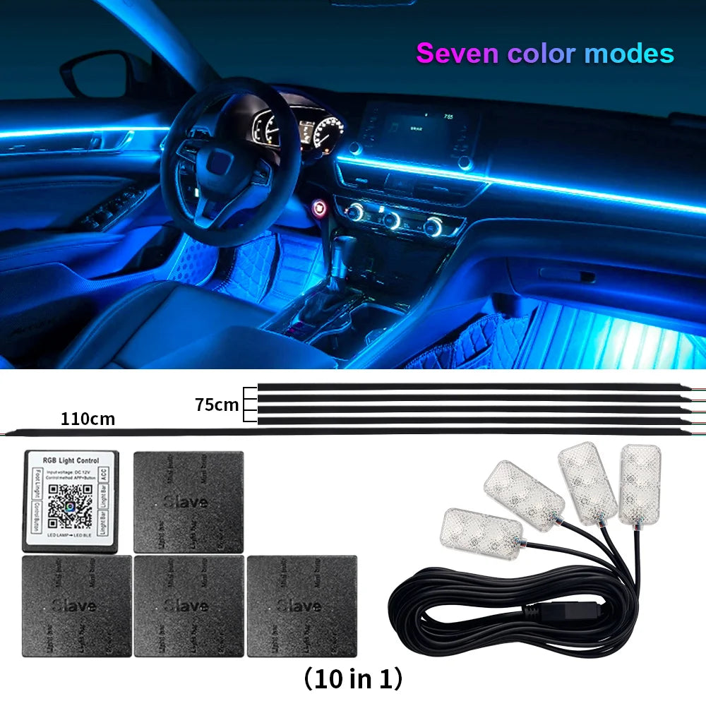 18 in 1 Car Ambient Light Interior RGB Neon Acrylic Strip Atmosphere Lighting Kit