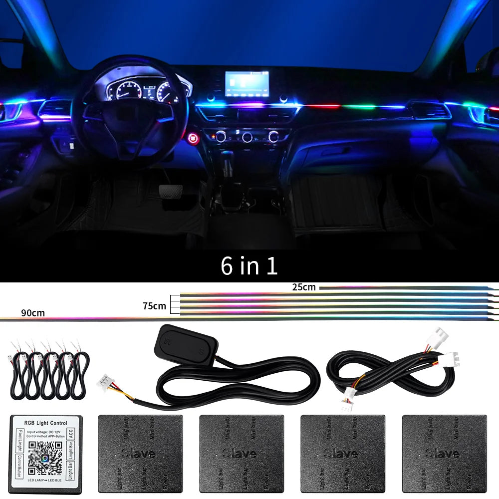 18 in 1 Car Ambient Light Interior RGB Neon Acrylic Strip Atmosphere Lighting Kit