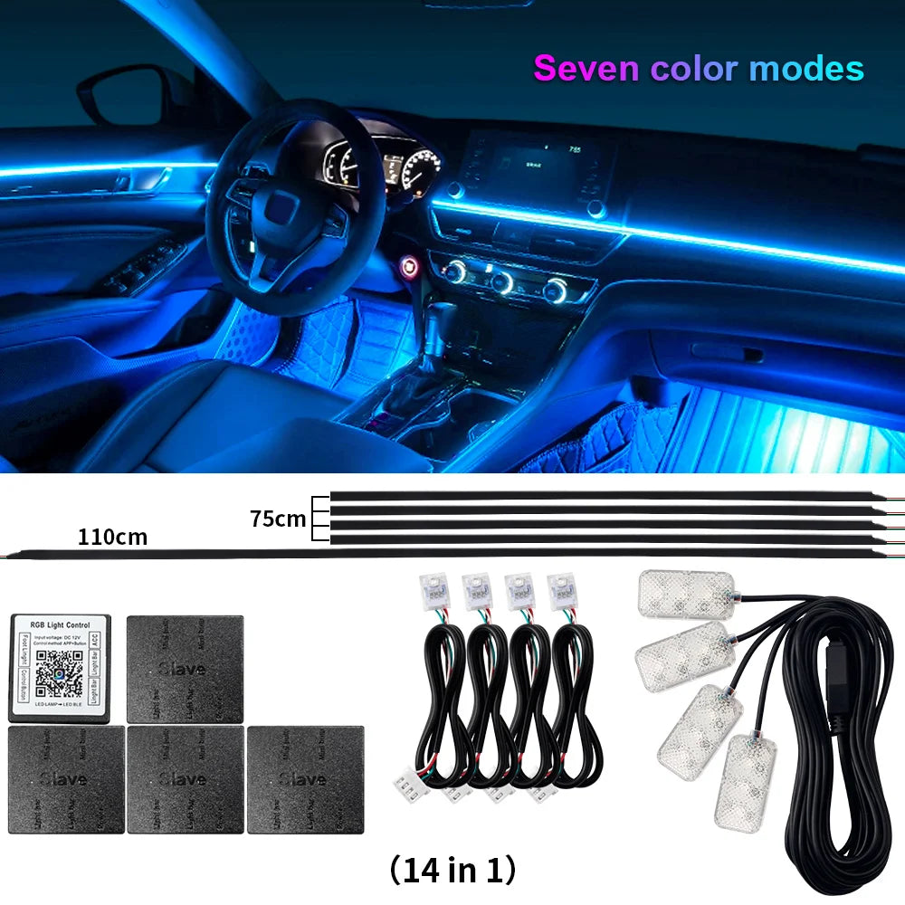 18 in 1 Car Ambient Light Interior RGB Neon Acrylic Strip Atmosphere Lighting Kit