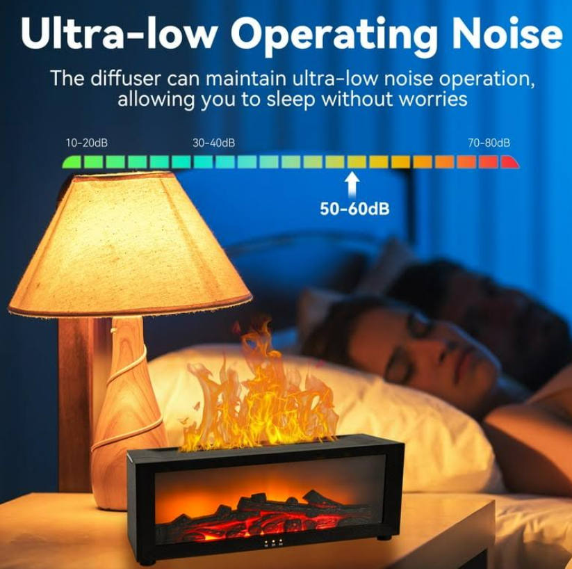 Fireplace Air Humidifier Aroma Essential Oil Diffuser with LED Light & Remote Control