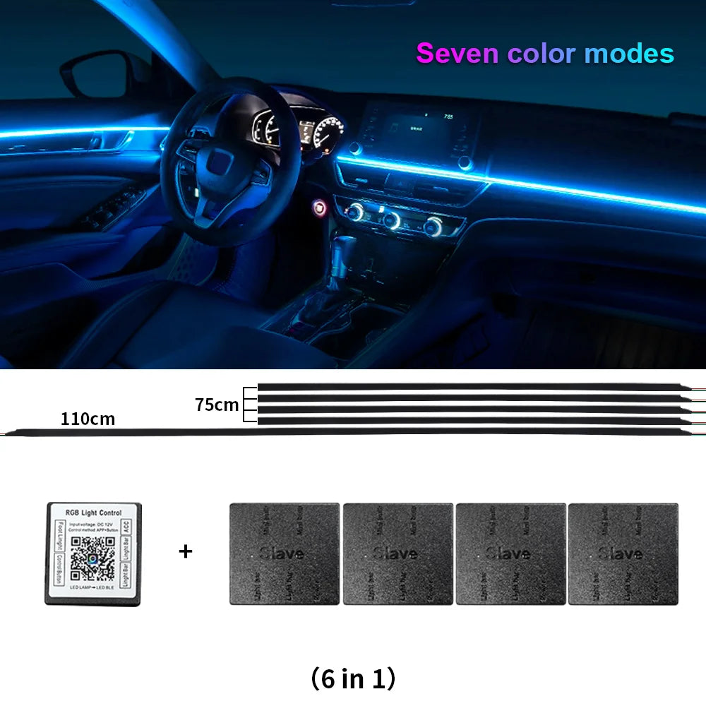 18 in 1 Car Ambient Light Interior RGB Neon Acrylic Strip Atmosphere Lighting Kit
