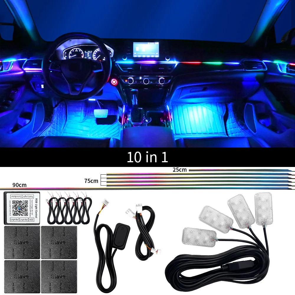 18 in 1 Car Ambient Light Interior RGB Neon Acrylic Strip Atmosphere Lighting Kit