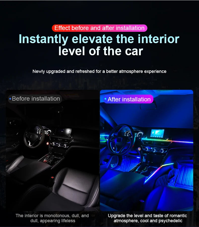 18 in 1 Car Ambient Light Interior RGB Neon Acrylic Strip Atmosphere Lighting Kit