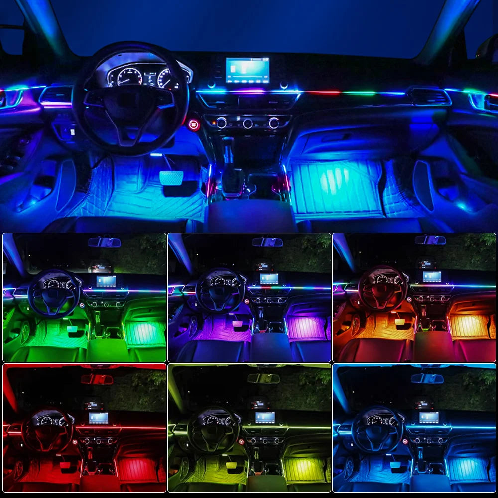 18 in 1 Car Ambient Light Interior RGB Neon Acrylic Strip Atmosphere Lighting Kit