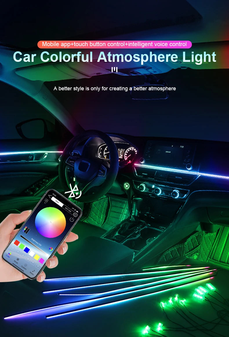 18 in 1 Car Ambient Light Interior RGB Neon Acrylic Strip Atmosphere Lighting Kit